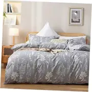 3PCS Comforter Set Floral Comforter Set Bedding Set White Flower Queen Gray