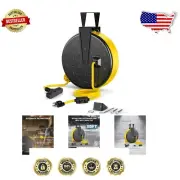Durable 30 Ft Ceiling/Wall Mount Extension Cord Reel with 3 Outlets - Listed
