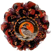 Happy Owl-oween Handmade Deco Mesh Halloween Wreath Indoor Outdoor
