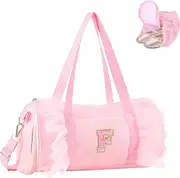 [Iqimott] Personalized Initial Dance Bag for Girls, Small Cute Letter Kids Ballet Bag Zipper Toddler Travel Duffle Tote, Small-Pink, Small, Letter-f