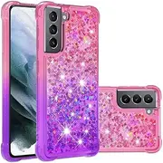 Glitter Shockproof Case for Galaxy S21, Gradient Quicksand Series Bling Flowing Liquid Floating Girls Women TPU Phone Case for Samsung Galaxy S21, Pink&Purple