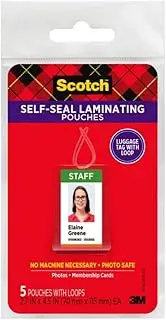 Scotch Self-Sealing Laminating Pouches, Bag Tags with Loops, Glossy, 5 Pouches, 6 Pack (LS853-5G)