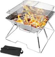 CULOTOL Folding CampfireGrill Rack,charcoal grills,Camping Fire Pit Premium Stainless Steel Picnic Home BBQ Stove, Portable Outdoor Camping Grill Stove with Carrying Bag (Medium size Charcoal Grill)