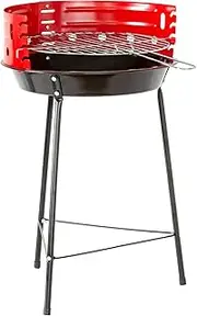 Healthy Choice 13" Portable Charcoal Grill: Durable, Compact, Stylish! Easy-to-use for BBQs, Camping, and Picnics. Ample cooking space, Lightweight, Vibrant Red Wind Shield Included