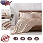 King Size Satin Bed Sheets, 6 Pcs Silky Set with 15' Deep Pocket Comfort