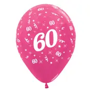 60th Birthday Metallic Fuchsia Latex Balloons 25 Pack