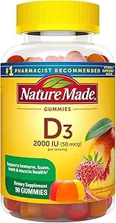 Nature Made Vitamin D3 2000 IU (50 mcg), Dietary Supplement for Immune Health Support, 90 Gummies, 45 Day Supply