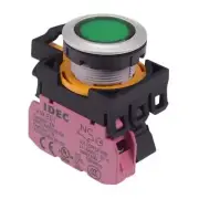 IDEC CW Series Green 24V LED Metallic Momentary Flush Push Button Switch 1NC