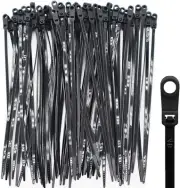 100pcs Zip Tie with Screw Hole Automotive Wire Self Locking Black Zip Ties 8inch