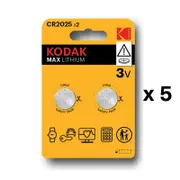 5x Kodak Batteries Max lithium CR2025 battery 3V 2 pack child safety blister