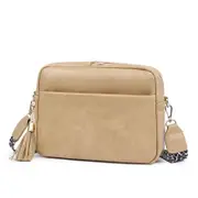 Women Shoulder Bag Retro Tassel Crossbody Handbag,Khaki
