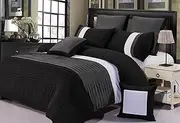 [Luxton] Aleah Quilt Cover Set King 3pcs Pintuck Black Grey Doona Cover Set (King Size)