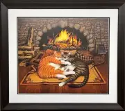 Charles Wysocki "All Burned Out" Framed Cat Art Hand Signed & # Litho NEW