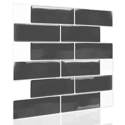 Peel & Stick Black Gel Subway Backsplash Wall Tile 12 pack size 6 x 12