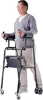 Auxiliary Walking Frame Wheel Walking Frame With Wheels And Removable Padded Armrests Aluminum Alloy Rehabilitation Foldable Standard Walker