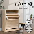 Artiss Shoe Rack Storage Cabinet Organiser 3-tier Adjustable Shelf Cupboard Oak
