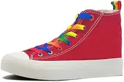 [xinran & shengli] Women's Fashion Platform Trainers Ladies High Top Canvas Shoes Classic Platform Lace Up Sneakers Pumps Plimsolls Outdoor Sport Tennis Running Walking Shoes Breathable, Red Rainbow, 3 UK