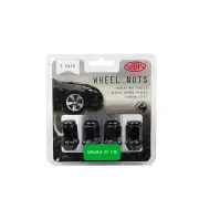 SAAS Wheel Nuts Flat Head Bulge 12 x 1.50 Black Finish 35mm Length Pack of 5