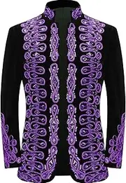 [Pyiujtr] Men's Standing Collar Velvet Knot Embroidery Court Blazer Masculine Baroque-Inspired Suit Jacket