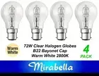 4 x 72W Clear GLS Halogen Light Globes Bulbs Lamps Bayonet Cap B22 72W = 100W