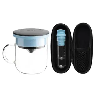 【PO:】咖啡泡茶兩件組(咖啡玻璃杯350ml-黑藍/試管茶格-藍)