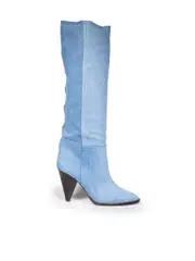 Blue Denim Knee High Boots