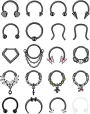 [Kakonia] 20Pcs 16G Septum Ring Surgical Steel Clicker Nose Ring Hoop Hinged Horseshoe Piercing Daith Helix Piercing Jewellery Cartilage Earrings Gold Silver Nose Piercings Septum Piercing Jewellery