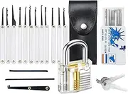 24 Piece Lock Picking Tool Set, Premium Lock Picking Tool Set with Clear Training Padlock and Credit Card Pick for Beginners and Professional Locksmiths