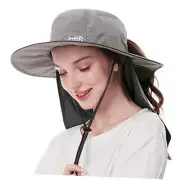Women UPF 50 Sun Hat with Ponytail Hole Neck Flap Water Light Grey/Dark Grey