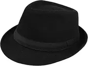 [UTOWO] Mens 1920s Gatsby Felt Fedora Hat 20s Black Gangster Trilby Hats Manhattan Derby Jazz Cap for Women Medium
