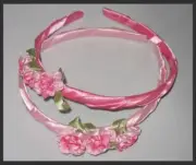 SATIN RIBBON FLOWER HEADBAND SELECT DARK OR LIGHT PINK FREE USA SHIPPING