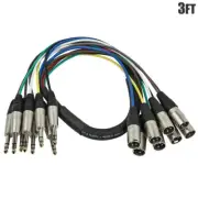 3FT 8 Channel 6.35mm 1/4" TRS Stereo Male to XLR 3-Pin Male Audio Snake Cable