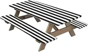 Picnic Table Cloth - Waterproof Stripe Design Table Cloth and Bench Covers Set,Camping Seat Covers, Multifunctional Lightweight Polyester Table Protector for Reunion