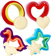 Sandwich Cutter and Sealer Set - 4 Piece Bread Sandwich Decruster Pancake Maker DIY Cookie Cutters for Kids Bento Box - Dinosaur, Star, Heart And Round Shape