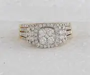 14k Yellow Gold Round Diamond Cluster Bridal Wedding Ring Set 1 Cttw