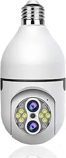 IP Light Bulb Security Camera,4MP HD Dual Lens Wireless Security Camera Auto Tracking 10X Zoom 360° Panoramic Wifi PTZ,Motion Detection, 2 Way Audio, Color Vision,Add 64g card