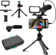 [Movo] uVlogger- Android/USB-C/iPhone 15 Compatible Vlogging Kit: Phone Tripod, Phone Mount, LED Light, Shotgun Microphone - YouTube Starter and Content Creator Kit