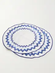 [AQUAZZURA CASA] AQUAZZURA CASA - Goa Set Of Two Embroidered Linen Placemats - Blue - One size One size Blue