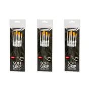 3x 5pc Jasart Flat/Round/Filbert Bristles Basic Brush Black Soft Grip Synthetic