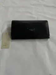 NWT $118 RADLEY LONDON GENUINE LEATHER DOG LOGO LARGE FLAP BIFOLD WALLET - BLACK