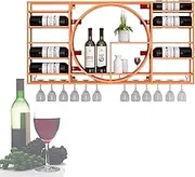 Wall Mounted Metal Wine Rack with Hanging Glass Storage Stylish Liquor Cabinet Display Shelf for Kitchen Dining Room and Bar Decor