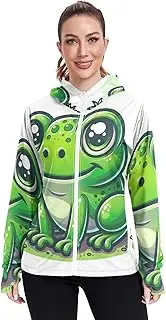 [RPLIFE] Cute Cartoon Frog Big Eyes Upf Jacket Women, Upf 50+ Zip up Thumbhole Shirts Women