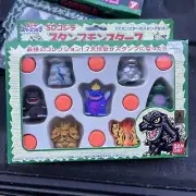c1994 Bandai Godzilla finger Stamp set 7 Sofubi Mini Figures NOS MIB 2” h
