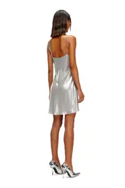 [Diesel] Diesel - Short metallic dress with cowl neck - Dresses - Woman - Silver 38 Silver
