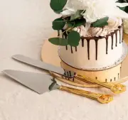 GOLD and SILVER WEDDING CAKE KNIFE & SERVER SET crystal heart diamantes gift box