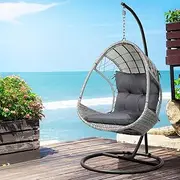 Outdoor Egg Swing Chair Wicker Furniture Pod Stand Armrest Light Grey Garden Seat