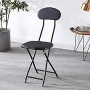 18" Home Folding Bar Stool, Foldable Padded Chair with Metal Frame, Counter Tall Stools for Adults Kitchen Garden Office Lightweight(Black)