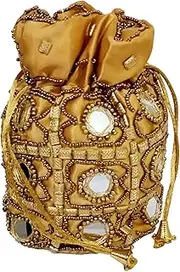 Purpledip Potli Bag (Drawstring Purse): Gold Thread Sequin Embroidery