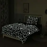 Children's Glow in The Dark Duvet Cover, Blue Cartoon Stars, Universe Bedding Set for Teenagers, Boys, Girls, Toddler, Starry Sky Decor, Bedspreads with Zip, 135 x 200 cm