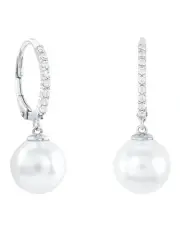 [Amor] Pearl Shell Drop Huggie Earrings In Silver